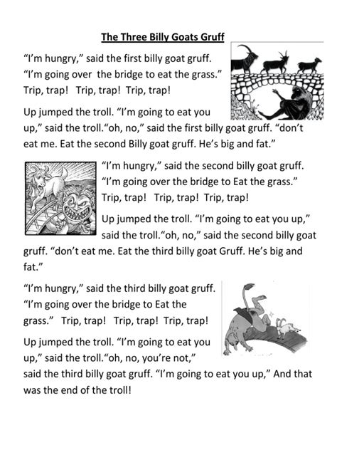 Three Billy Goats Gruff Story Printable